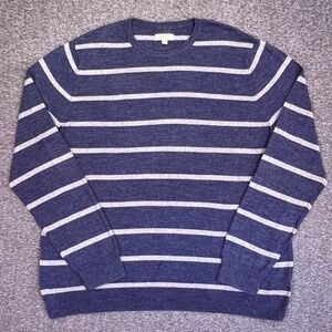 Sonoma Striped Sweater Mens 2XL Blue Gray Stripe Crew Neck Pullover 100% Cotton